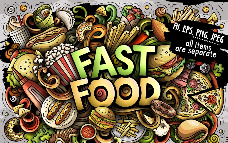 Fast Food Doodle - Illustration #109917 - TemplateMonster
