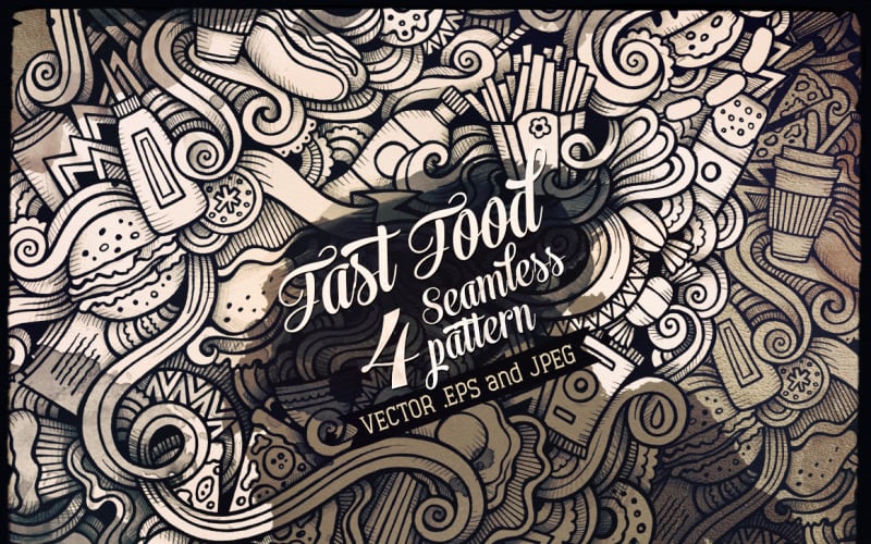 Fast Food Graphics Doodles Seamless Pattern