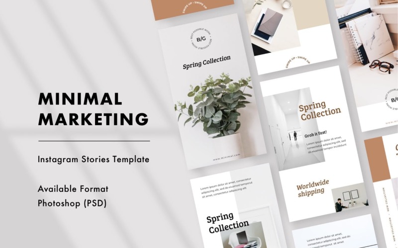 Download Шаблон для соцсетей "Minimal Marketing Instagram Stories Template PSD for Social Media" / Minimal Marketing Instagram Stories Template PSD for Social Media - Шаблон для соцсетей на тему графика instagram,story,stories,fashion,promotion,elegant,beauty,modern,psd,shop,company,corporate,photoshop