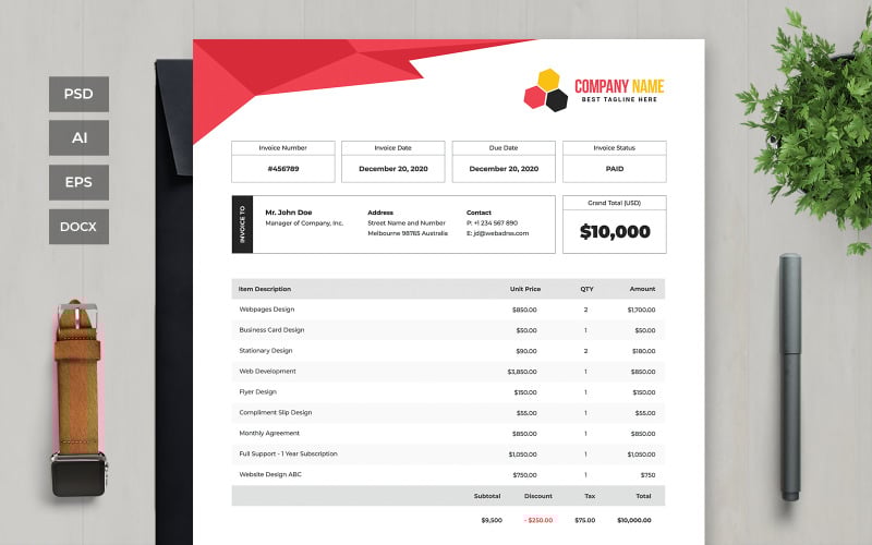 Download Фирменный стиль "Professional and Clean Invoice - Corporate Identity Template" / Professional and Clean Invoice - Corporate Identity Template - Фирменный стиль на тему графика business,corporate,payment,bank,account,invoice,bill,paper,finance,form,table,accounting,document,transfer,money,report,clean,professional