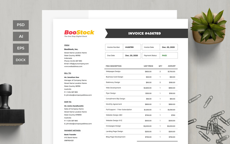 Download Фирменный стиль "Professional and Clean Invoice - Corporate Identity Template" / Professional and Clean Invoice - Corporate Identity Template - Фирменный стиль на тему графика business,corporate,payment,bank,account,invoice,bill,paper,finance,form,table,accounting,document,transfer,money,report,clean,professional