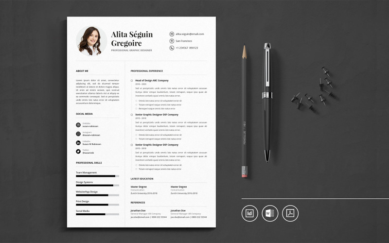 Download Резюме "Professional CV Indesign Vol.31 Resume Template" / Professional CV Indesign Vol.31 Resume Template - Резюме на тему графика resume,cv,minimalist,professional,modern,clean,minimal,business,hiring,apply,job,entrepreneur,indesign,word,pdf