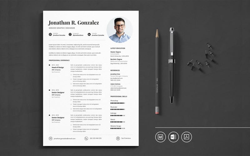 Download Резюме "Professional CV Indesign Vol.33 Resume Template" / Professional CV Indesign Vol.33 Resume Template - Резюме на тему графика resume,cv,minimalist,professional,modern,clean,minimal,business,hiring,apply,job,entrepreneur,indesign,word,pdf