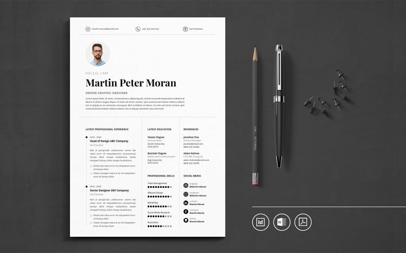 Download Резюме "Professional CV Indesign Vol.39 Resume Template" / Professional CV Indesign Vol.39 Resume Template - Резюме на тему графика resume,cv,minimalist,professional,modern,clean,minimal,business,hiring,apply,job,entrepreneur,indesign,word,pdf