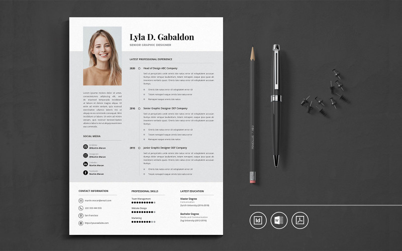 Download Резюме "Professional CV Indesign Vol.40 Resume Template" / Professional CV Indesign Vol.40 Resume Template - Резюме на тему графика resume,cv,minimalist,professional,modern,clean,minimal,business,hiring,apply,job,entrepreneur,indesign,word,pdf