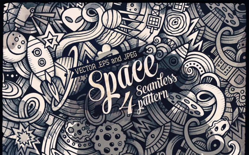 Space Graphics Doodles Seamless Pattern