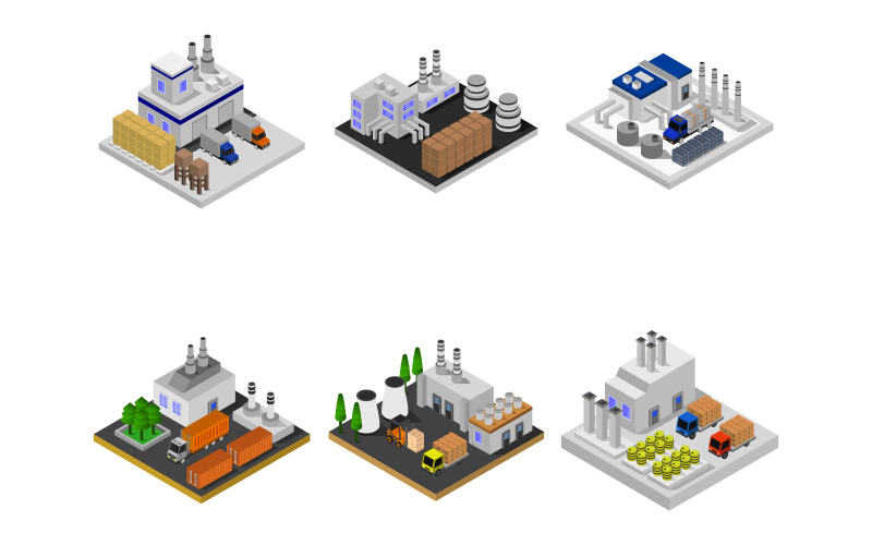 Conjunto de industria isométrica - imagen vectorial