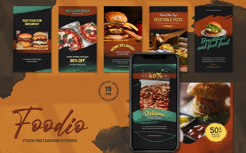 Foodio - Шаблон Instagram-историй быстрого питания для социальных сетей