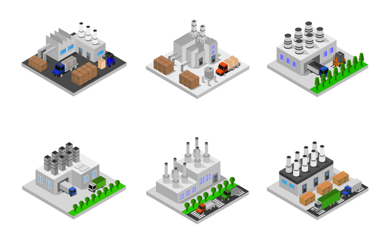 Isometric Industry Set On White Background Vector