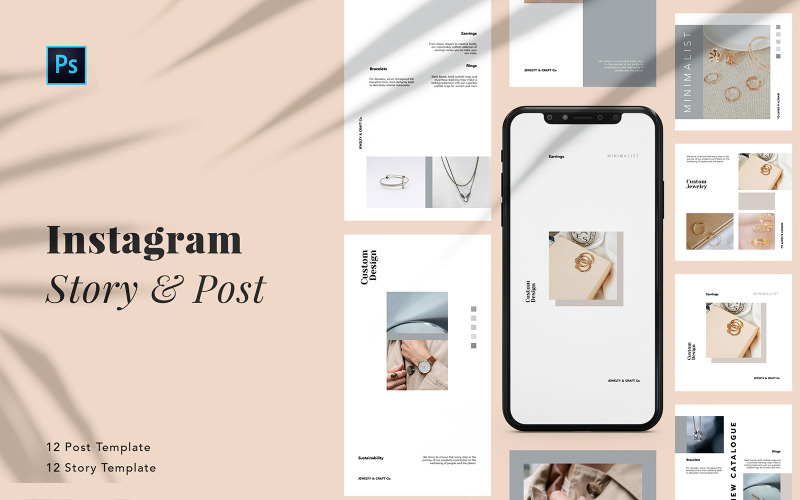 Download Шаблон для соцсетей "Minimalist Business Instagram Post & Stories PSD Social Media Template" / Minimalist Business Instagram Post & Stories PSD Social Media Template - Шаблон для соцсетей на тему графика corporate instagram,company instagram,instagram for company,business,brand,lifestyle,minimalist,modern,elegant,simple,creative,template,instagram post
