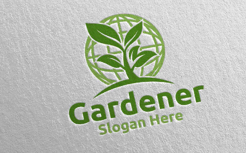 Modello di logo di giardiniere botanico globale 32