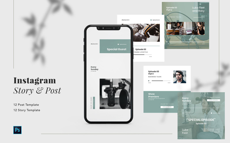Download Шаблон для соцсетей "Podcast Instagram Post and Story PSD Template for Social Media" / Podcast Instagram Post and Story PSD Template for Social Media - Шаблон для соцсетей на тему графика corporate instagram,company instagram,instagram for company,business,brand,lifestyle,minimalist,modern,elegant,simple,creative,template,instagram post,podcast,event,webinar,streaming