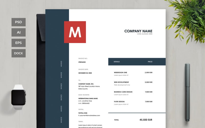 Download Фирменный стиль "Professional and Clean Invoice - Corporate Identity Template" / Professional and Clean Invoice - Corporate Identity Template - Фирменный стиль на тему графика business,corporate,payment,bank,account,invoice,bill,paper,finance,form,table,accounting,document,transfer,money,report,clean,professional