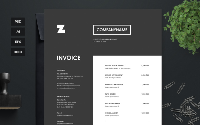 Download Фирменный стиль "Professional and Clean Invoice - Corporate Identity Template" / Professional and Clean Invoice - Corporate Identity Template - Фирменный стиль на тему графика business,corporate,payment,bank,account,invoice,bill,paper,finance,form,table,accounting,document,transfer,money,report,clean,professional