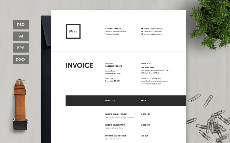 Download Фирменный стиль "Professional and Clean Invoice - Corporate Identity Template" / Professional and Clean Invoice - Corporate Identity Template - Фирменный стиль на тему графика business,corporate,payment,bank,account,invoice,bill,paper,finance,form,table,accounting,document,transfer,money,report,clean,professional