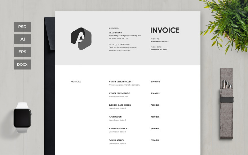 Download Фирменный стиль "Professional and Clean Invoice - Corporate Identity Template" / Professional and Clean Invoice - Corporate Identity Template - Фирменный стиль на тему графика business,corporate,payment,bank,account,invoice,bill,paper,finance,form,table,accounting,document,transfer,money,report,clean,professional
