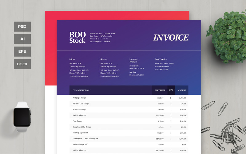 Download Фирменный стиль "Professional and Clean Invoice - Corporate Identity Template" / Professional and Clean Invoice - Corporate Identity Template - Фирменный стиль на тему графика business,corporate,payment,bank,account,invoice,bill,paper,finance,form,table,accounting,document,transfer,money,report,clean,professional
