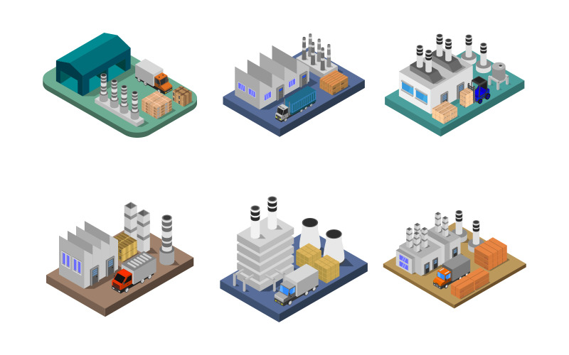 Isometric Industry Set On White Background Vector