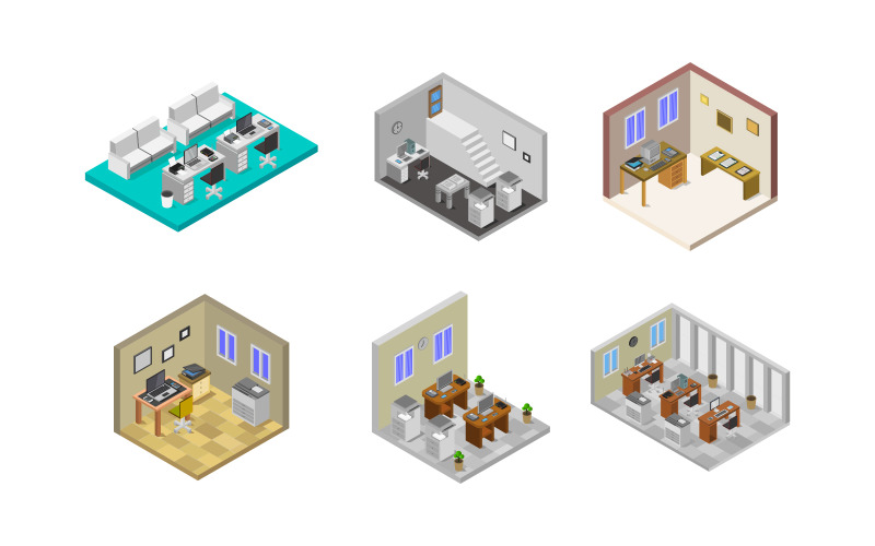 Download Vector "Isometric Office Room Set - Vector Image" / Isometric Office Room Set - Vector Image - Vector на тему графика room,chair,table,vector,design,style,isometric,work,furniture,3d,apartment,wall,residential,home,lamp,architecture,floor,decor,modern,interior