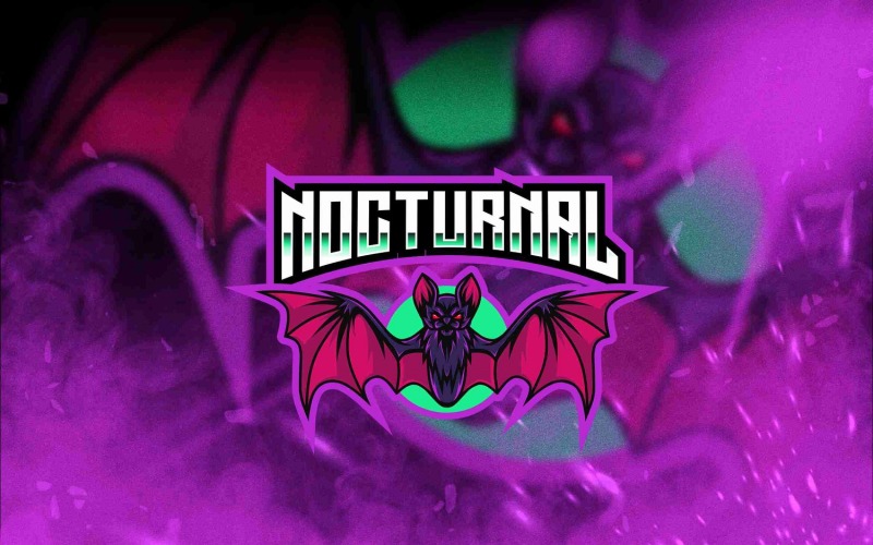 Download Шаблон логотипа "Nocturnal Esport Logo Template" / Nocturnal Esport Logo Template - Шаблон логотипа на тему графика esport,logoesport,gaming,logotemplate,character,illustration,vector,sport,graphic,logo,nocturnal,bat,animal,wild,fly