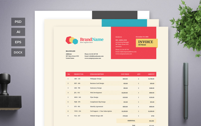 Download Фирменный стиль "Professional and Clean Invoice - Corporate Identity Template" / Professional and Clean Invoice - Corporate Identity Template - Фирменный стиль на тему графика business,corporate,payment,bank,account,invoice,bill,paper,finance,form,table,accounting,document,transfer,money,report,clean,professional