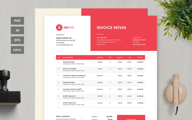 Download Фирменный стиль "Professional and Clean Invoice - Corporate Identity Template" / Professional and Clean Invoice - Corporate Identity Template - Фирменный стиль на тему графика business,corporate,payment,bank,account,invoice,bill,paper,finance,form,table,accounting,document,transfer,money,report,clean,professional