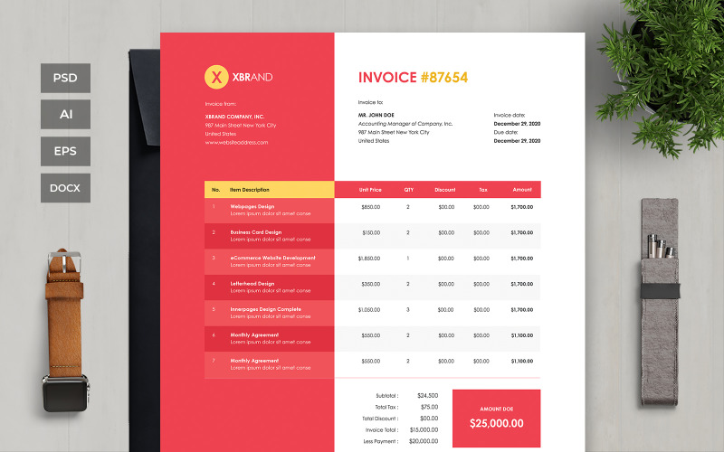 Download Фирменный стиль "Professional and Clean Invoice - Corporate Identity Template" / Professional and Clean Invoice - Corporate Identity Template - Фирменный стиль на тему графика business,corporate,payment,bank,account,invoice,bill,paper,finance,form,table,accounting,document,transfer,money,report,clean,professional