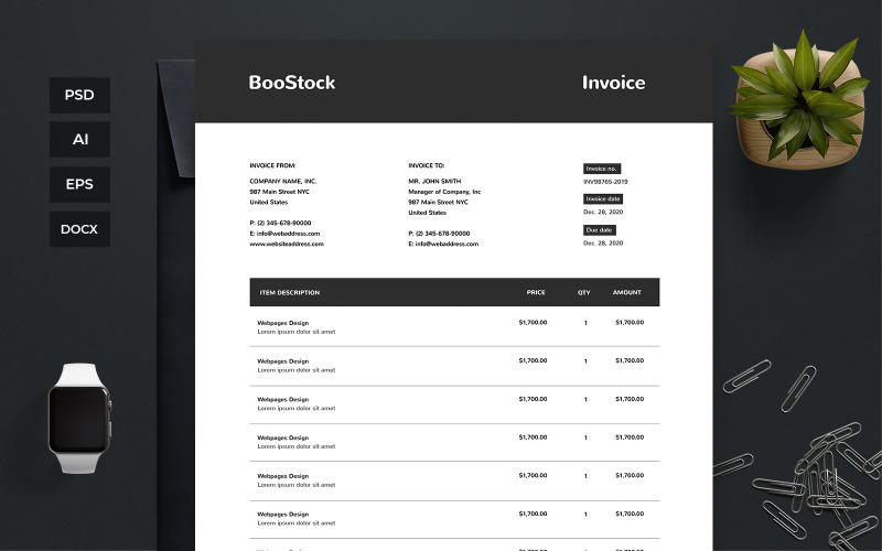 Download Фирменный стиль "Professional and Clean Invoice - Corporate Identity Template" / Professional and Clean Invoice - Corporate Identity Template - Фирменный стиль на тему графика business,corporate,payment,bank,account,invoice,bill,paper,finance,form,table,accounting,document,transfer,money,report,clean,professional