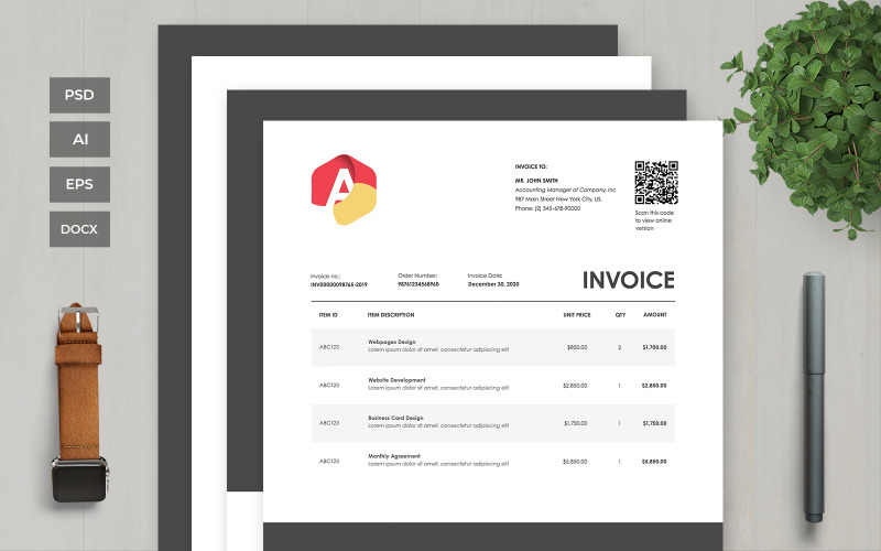Download Фирменный стиль "Professional and Clean Invoice - Corporate Identity Template" / Professional and Clean Invoice - Corporate Identity Template - Фирменный стиль на тему графика business,corporate,payment,bank,account,invoice,bill,paper,finance,form,table,accounting,document,transfer,money,report,clean,professional