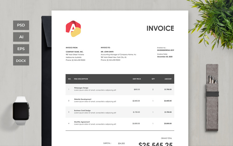 Download Фирменный стиль "Professional and Clean Invoice - Corporate Identity Template" / Professional and Clean Invoice - Corporate Identity Template - Фирменный стиль на тему графика business,corporate,payment,bank,account,invoice,bill,paper,finance,form,table,accounting,document,transfer,money,report,clean,professional