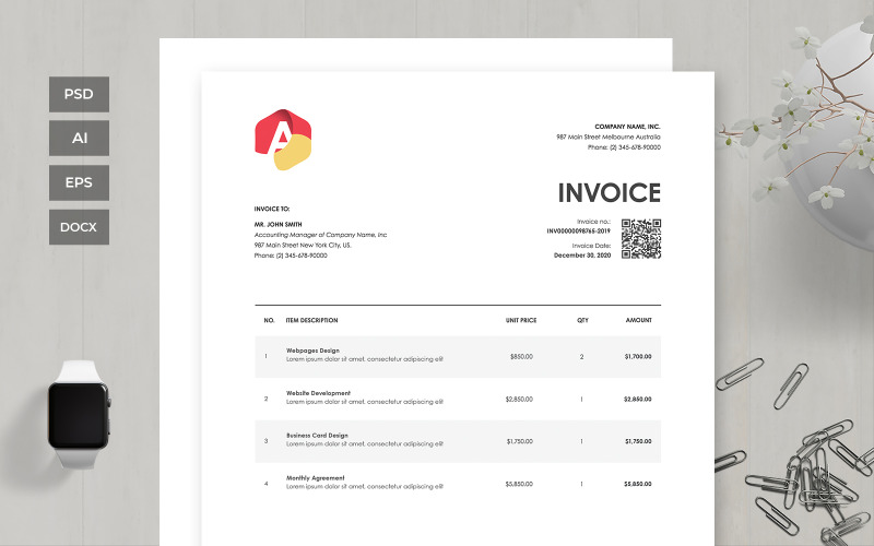 Download Фирменный стиль "Professional and Clean Invoice - Corporate Identity Template" / Professional and Clean Invoice - Corporate Identity Template - Фирменный стиль на тему графика business,corporate,payment,bank,account,invoice,bill,paper,finance,form,table,accounting,document,transfer,money,report,clean,professional