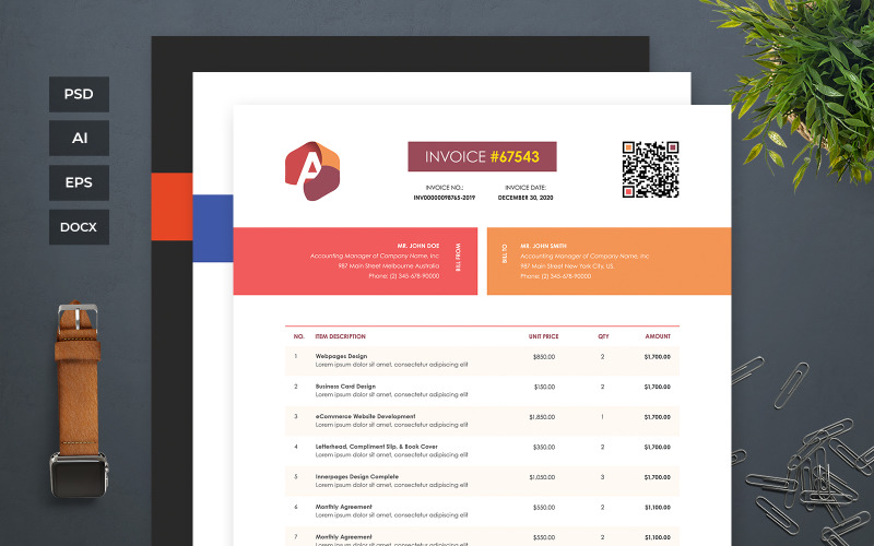 Download Фирменный стиль "Professional and Clean Invoice - Corporate Identity Template" / Professional and Clean Invoice - Corporate Identity Template - Фирменный стиль на тему графика business,corporate,payment,bank,account,invoice,bill,paper,finance,form,table,accounting,document,transfer,money,report,clean,professional