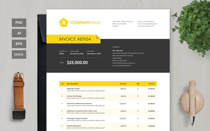 Download Фирменный стиль "Professional and Clean Invoice - Corporate Identity Template" / Professional and Clean Invoice - Corporate Identity Template - Фирменный стиль на тему графика business,corporate,payment,bank,account,invoice,bill,paper,finance,form,table,accounting,document,transfer,money,report,clean,professional