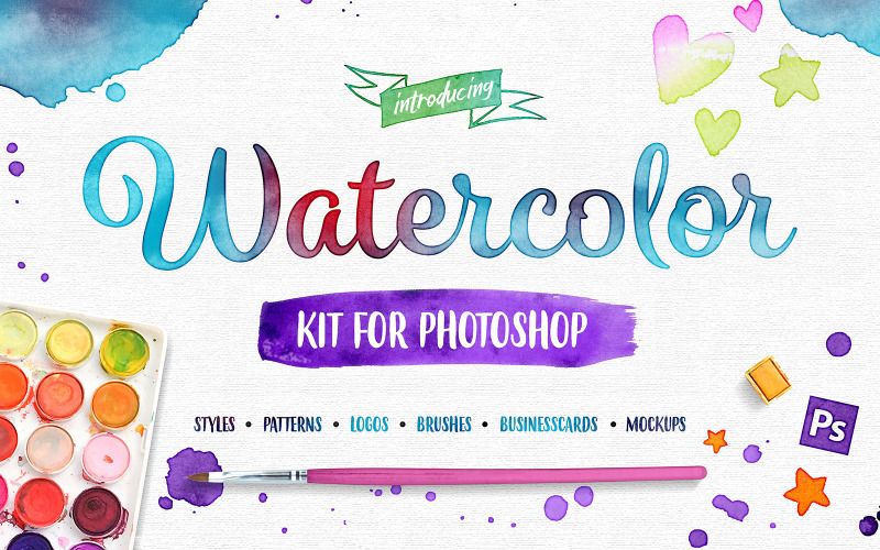 Zestaw akwareli do makiety produktu Photoshop
