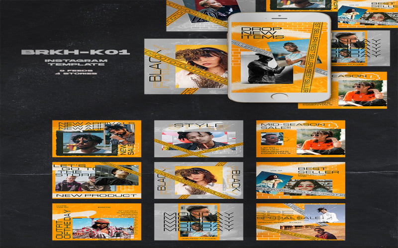 Download Шаблон для соцсетей "BRKH-K01 Instagram Templates for Social Media" / BRKH-K01 Instagram Templates for Social Media - Шаблон для соцсетей на тему графика apparel templates,azruca,clothing line branding,fashion,fashion template,hypebeast,instafeed,instagram pack,instagram post,instagram story,instastory,modern,promotion,sale,sales,social,social