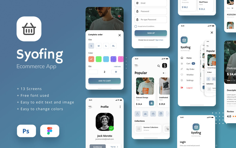 E-commerce iOS-app UI Figma en PSD-sjabloon