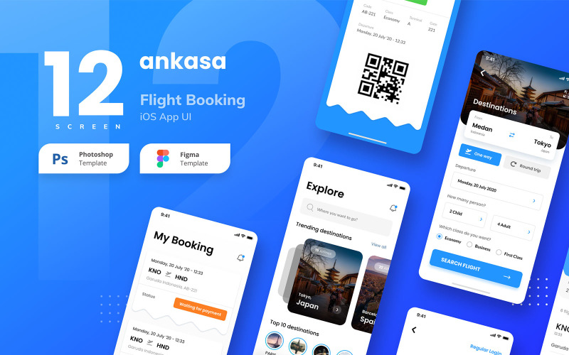 航班预订ios App Ui Figma和psd Templatemonster