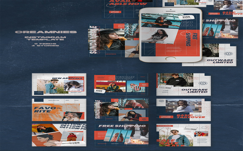 Download Шаблон для соцсетей "Creamnies Instagram Templates for Social Media" / Creamnies Instagram Templates for Social Media - Шаблон для соцсетей на тему графика art,azruca,background,black,design,element,fashion,font,future,graphic,grunge,hype,hypebeast,instagram,instagram feed,instagram stories,line,linespace,lookbook,music