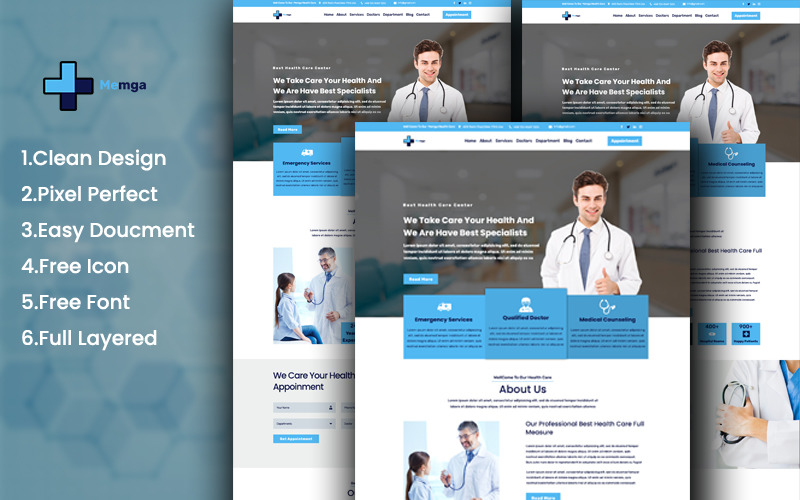 Download PSD шаблон "Memga Medical PSD Template" / Memga Medical PSD Template - PSD шаблон на тему графика dental,doctor,care,clinic,dentist,health,pharmacy,health care,hospital,medical