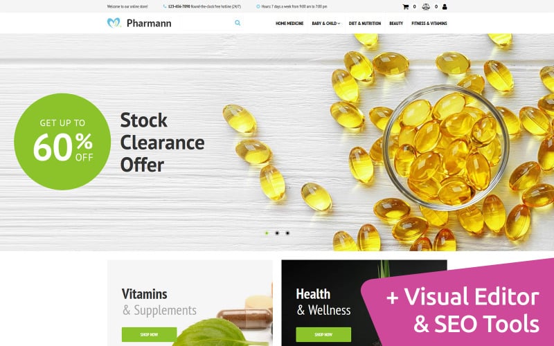 Pharmann - Drug Store MotoCMS Modello di e-commerce