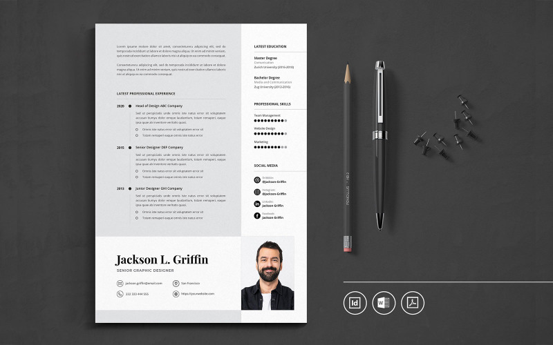 Download Резюме "Professional CV Indesign Vol.41 Resume Template" / Professional CV Indesign Vol.41 Resume Template - Резюме на тему графика resume,cv,minimalist,professional,modern,elegant,minimal,business,hiring,company,job,entrepreneur,indesign,word,corporate