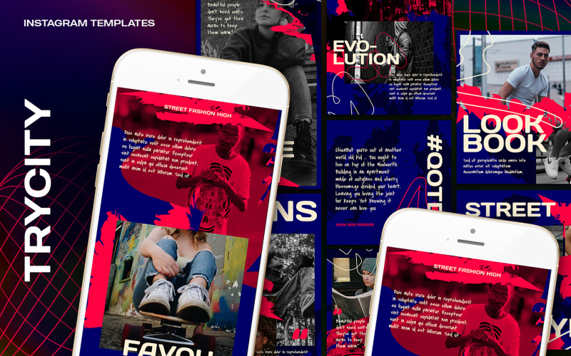 Download Шаблон для соцсетей "Trycity Instagram Templates for Social Media" / Trycity Instagram Templates for Social Media - Шаблон для соцсетей на тему графика apparel templates,azruca,clothing line branding,fashion,fashion template,geometric,hipster,hypebeast,instafeed,instagram,instagram pack,instagram post,instagram story,instastory,media,minimal