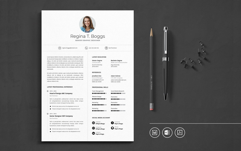 Download Резюме "Professional CV Indesign Vol.43 Resume Template" / Professional CV Indesign Vol.43 Resume Template - Резюме на тему графика resume,cv,minimalist,professional,modern,elegant,minimal,business,hiring,company,job,entrepreneur,indesign,word,corporate,hire,professional cv,cv resume template