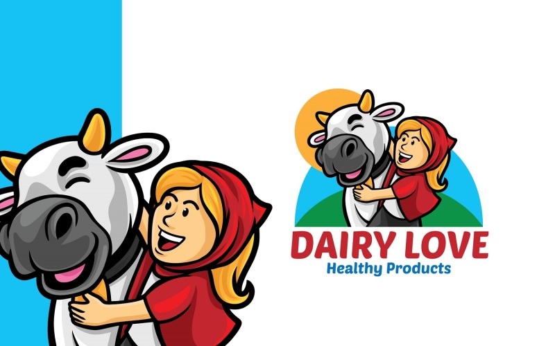 Download Шаблон логотипа "Dairy Love Logo Template" / Dairy Love Logo Template - Шаблон логотипа на тему графика logo,logomascot,mascot,logotemplate,character,illustration,vector,dairy,cow,milk,farmer,love