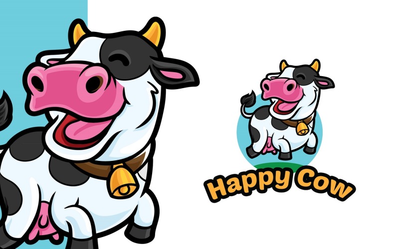 Download Шаблон логотипа "Happy Cow Logo Template" / Happy Cow Logo Template - Шаблон логотипа на тему графика logo,logomascot,mascot,logotemplate,character,illustration,vector,cow,animal,happy,milk,dairy