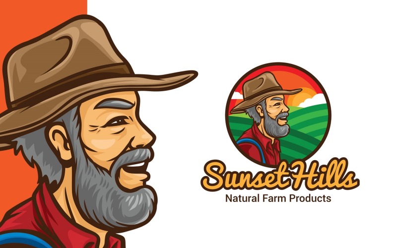 Шаблон логотипа фермер Сансет Хилл