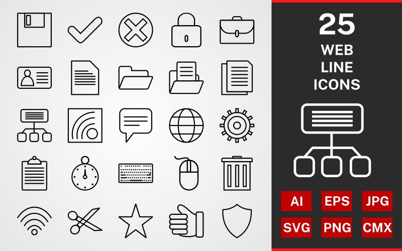 25 WEB LINE PACK Icon-Set