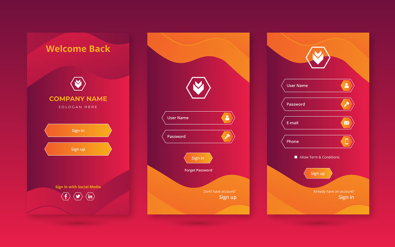 Wizard Sign in \ up screens ui kit for Mobile App UI Elements