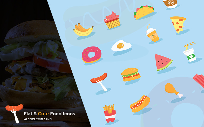 Flat and Cute Food Icon Set