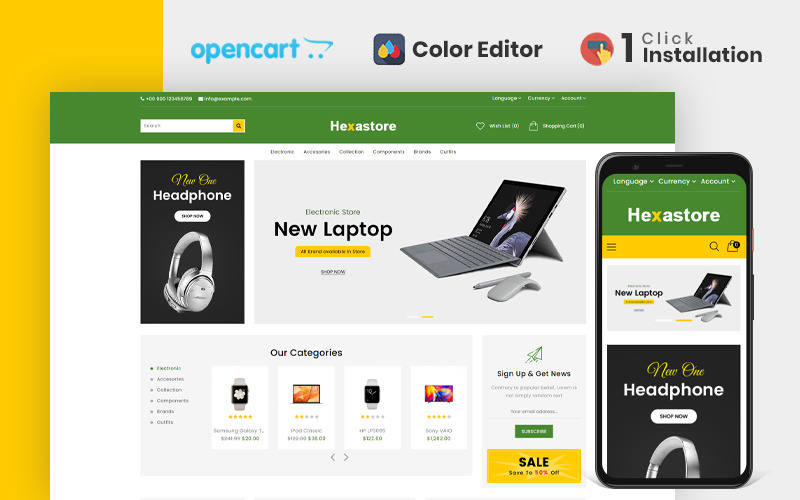 Hexastore Electronics Store OpenCart Template